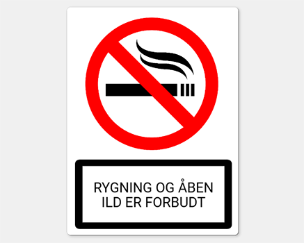 Rygning og åben ild forbudt - klistermærke