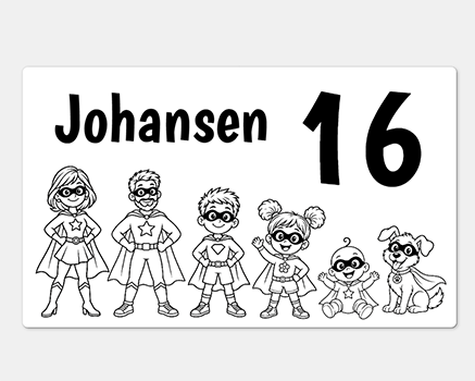 Postkasseklistermærke med mor, far, børn, baby og hund