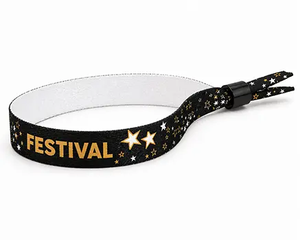 Sorte festivalarmbånd med guld stjerner